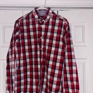 Tommy Hilfiger Men's Red Blue and White Checkered Shirt and TH tee. 2 items.